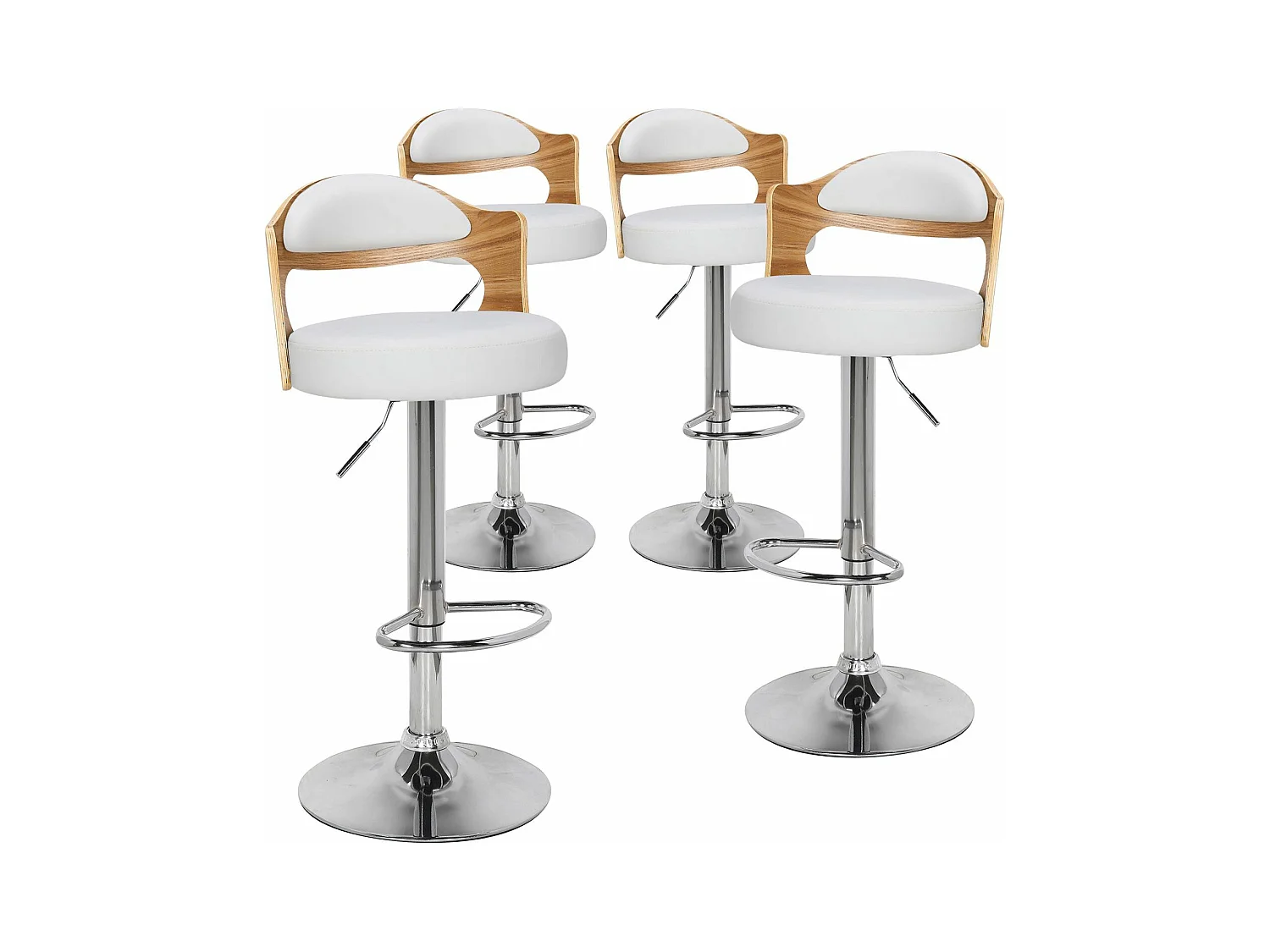 Lot de 4 chaises de bar Ruben Chêne clair et Simili Blanc
