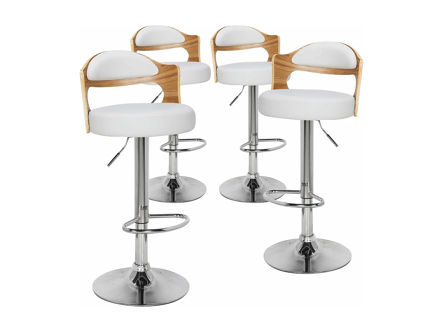 Lot de 4 chaises de bar Ruben Chêne clair et Simili Blanc