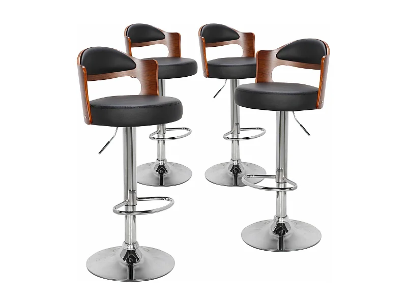 Lot de 4 chaises de bar Ruben Bois Noisette et Simili Noir