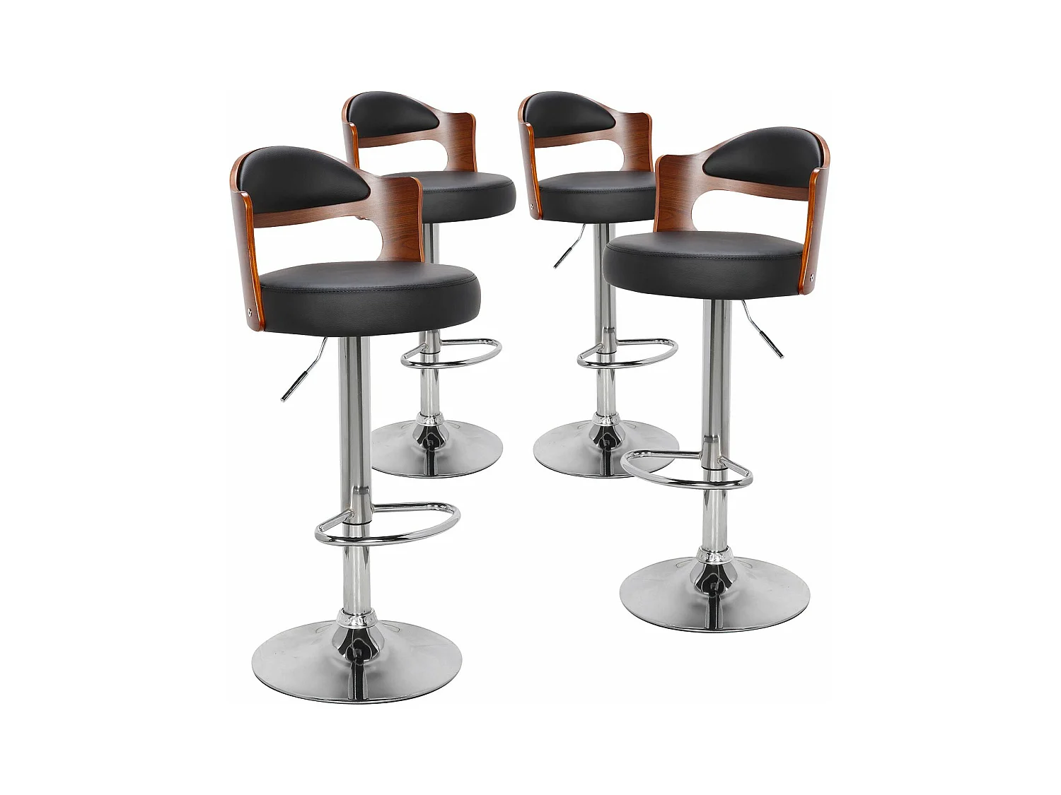 Lot de 4 chaises de bar Ruben Bois Noisette et Simili Noir
