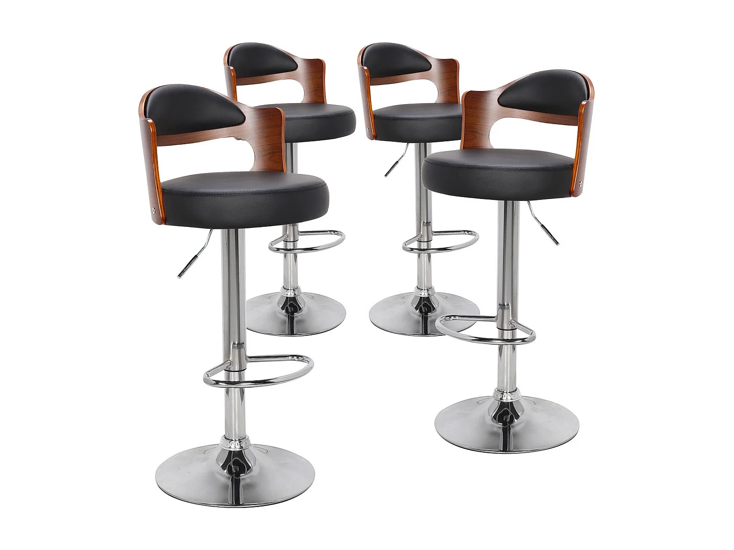 Lot de 4 chaises de bar Ruben Bois Noisette et Simili Noir