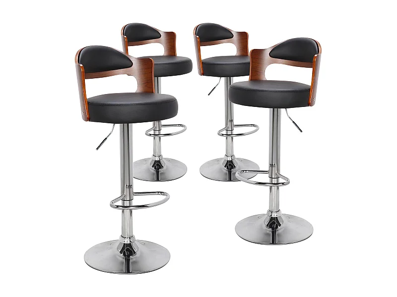 Lot de 4 chaises de bar Ruben Bois Noisette et Simili Noir