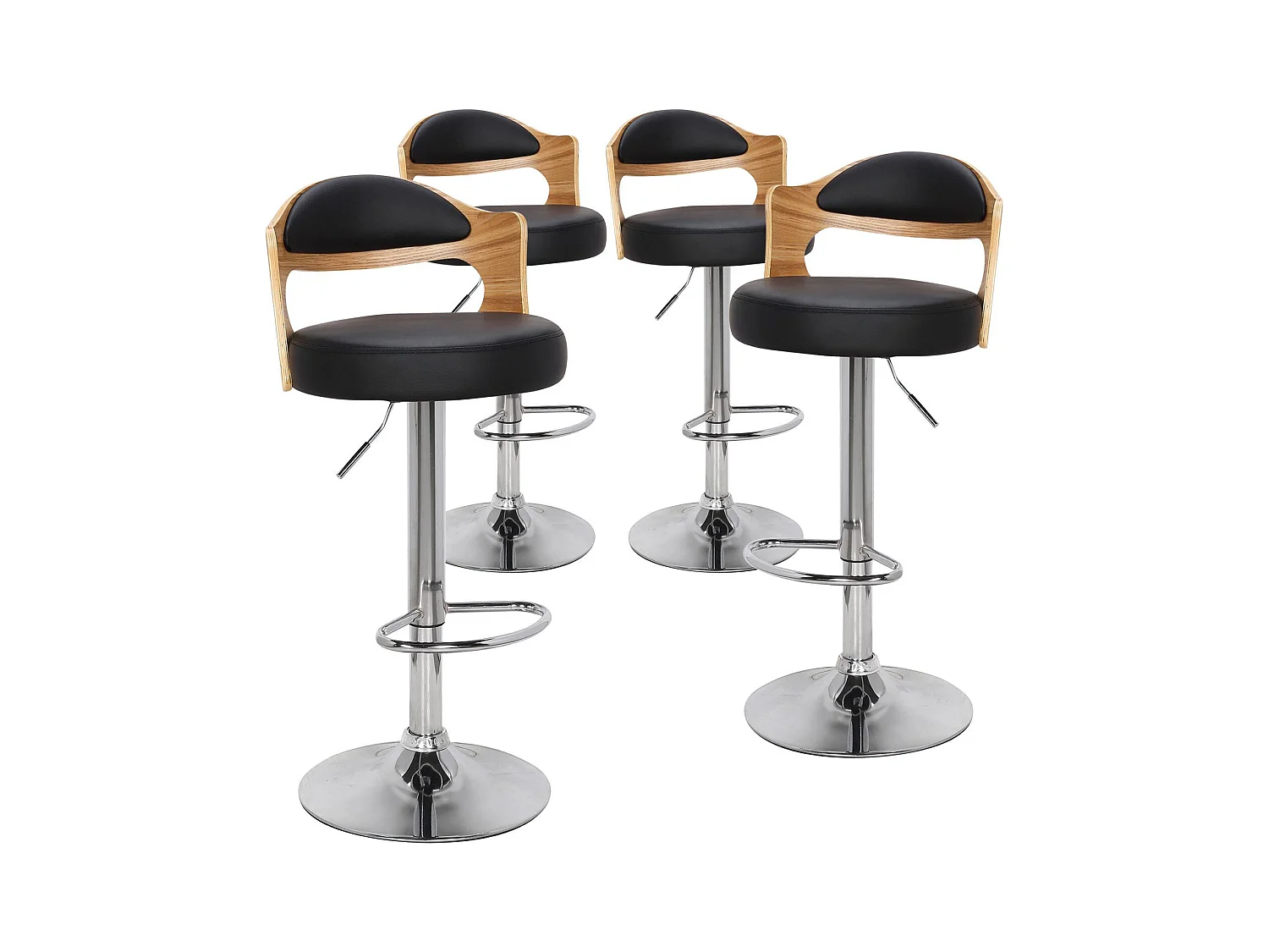 Lot de 4 chaises de bar Ruben Chêne clair et Simili Noir