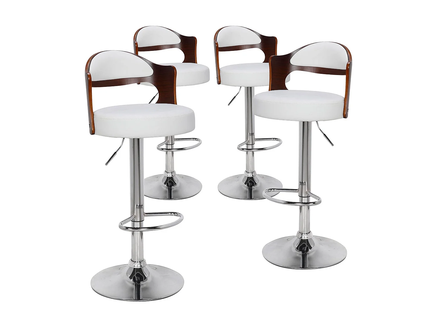 Lot de 4 chaises de bar Ruben Bois Noisette et Simili Blanc