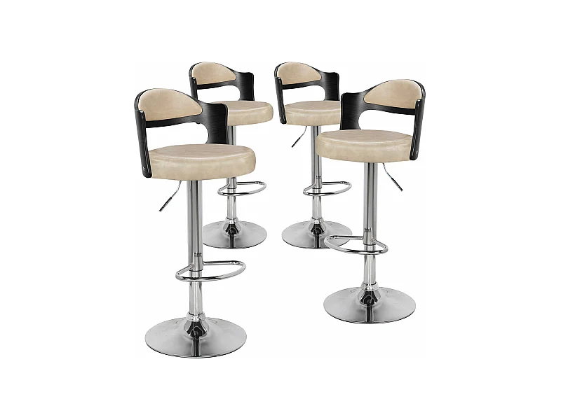 Lot de 4 chaises de bar Ruben Bois Noir et Simili Crème