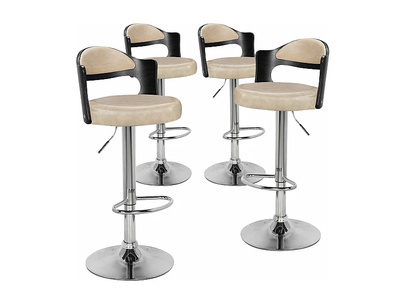 Lot de 4 chaises de bar Ruben Bois Noir et Simili Crème