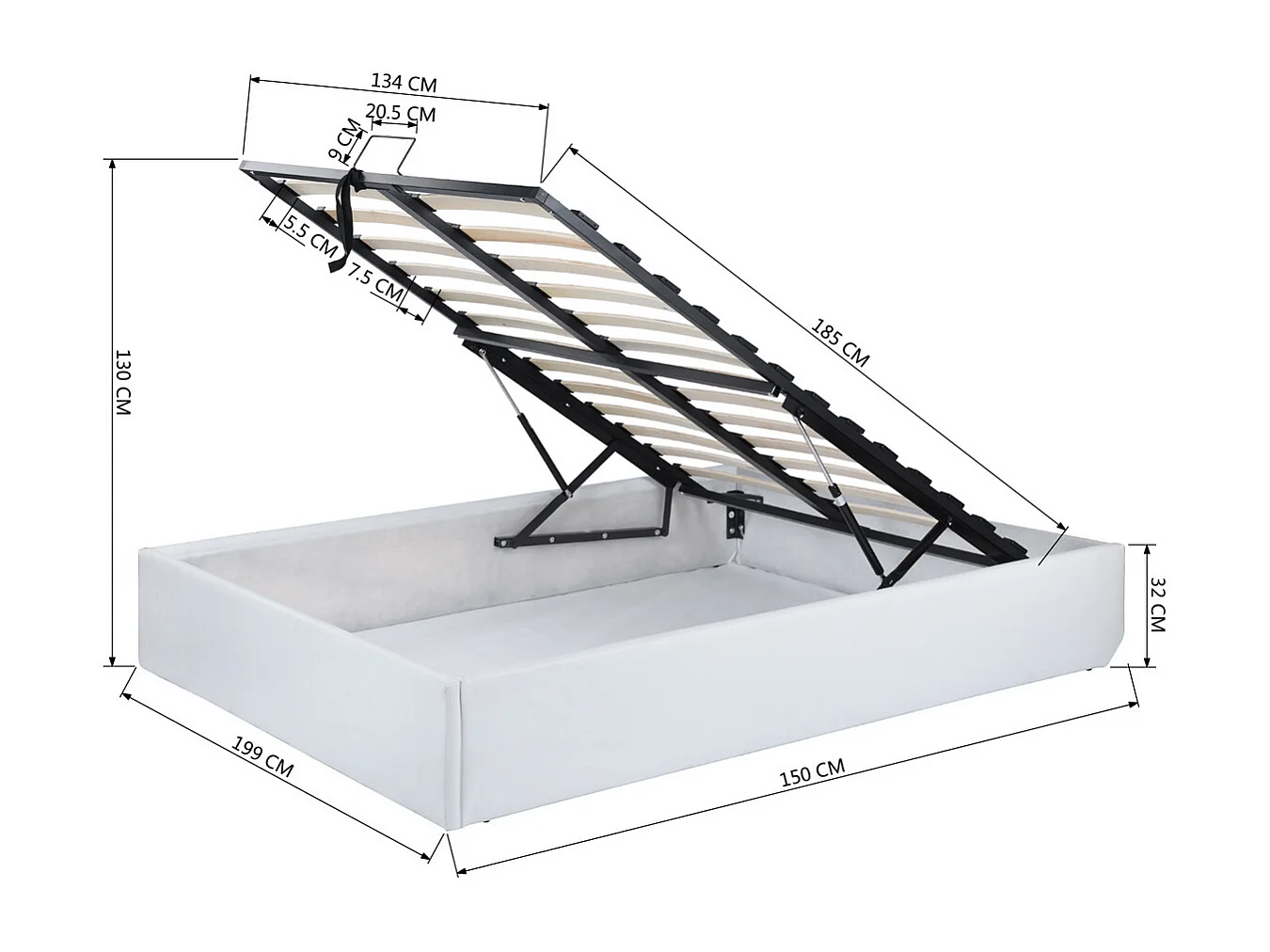 Lit coffre 140x190cm sans matelas,majesty