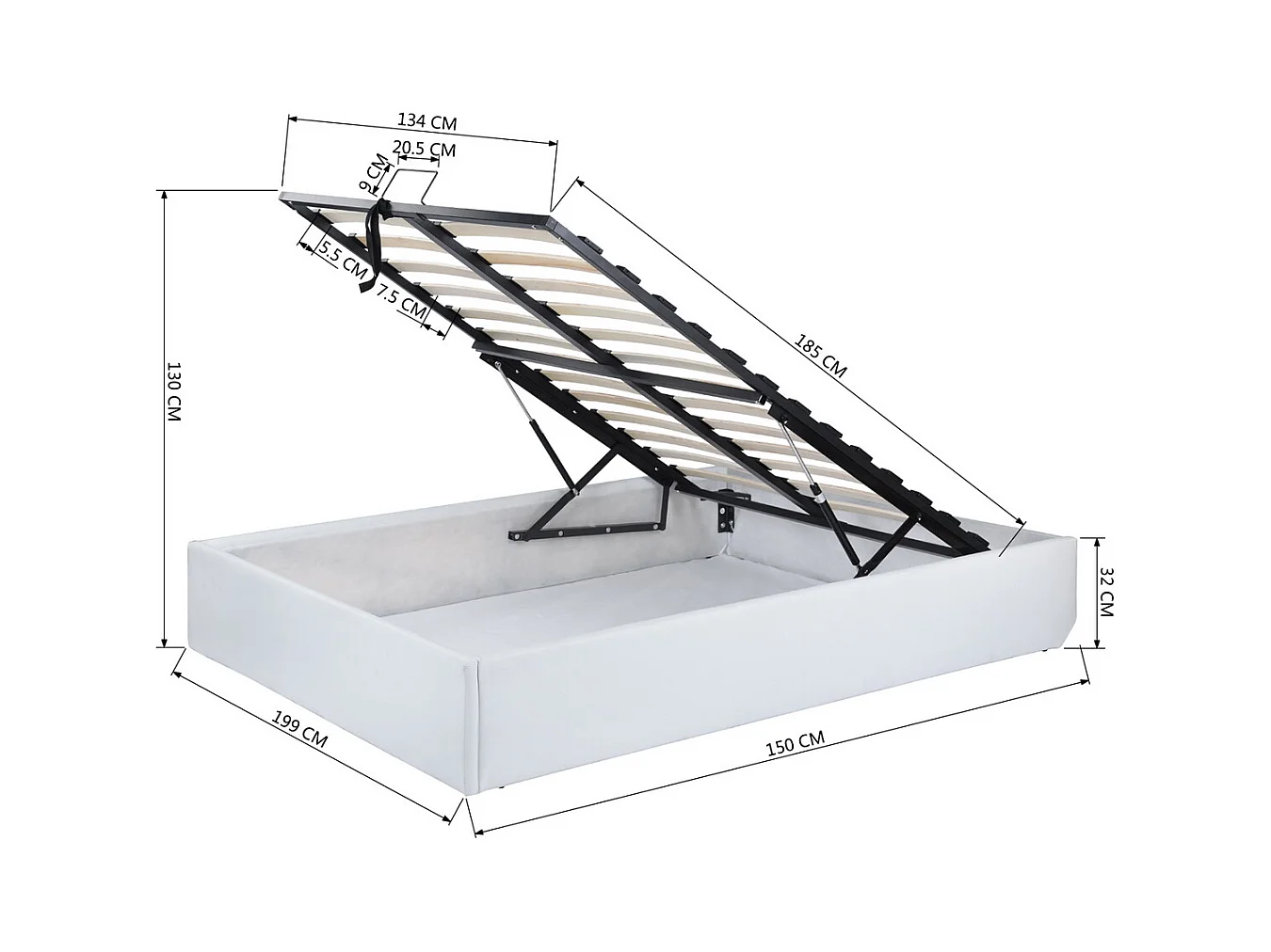 Lit coffre 140x190cm sans matelas,majesty