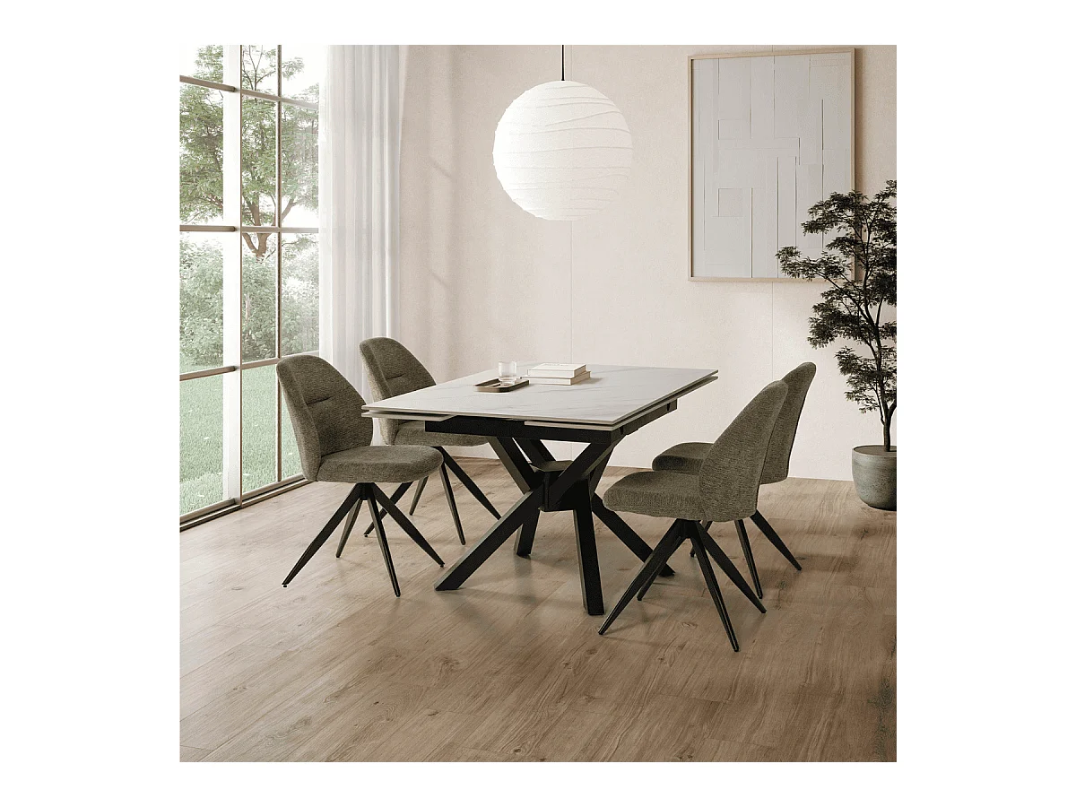 Lot de 2 chaises pivotantes en tissu avec pieds en métal noir L47 cm - TAMARA