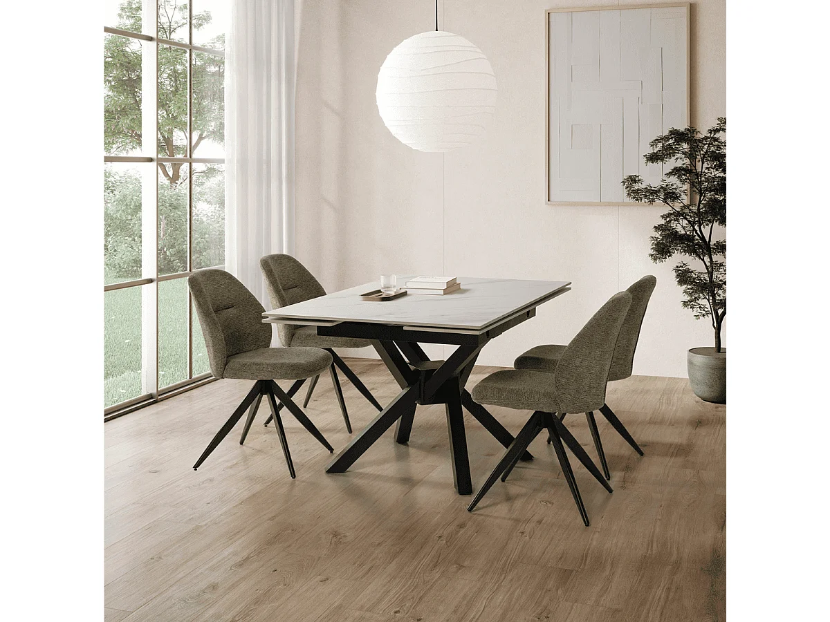 Lot de 2 chaises pivotantes en tissu avec pieds en métal noir L47 cm - TAMARA