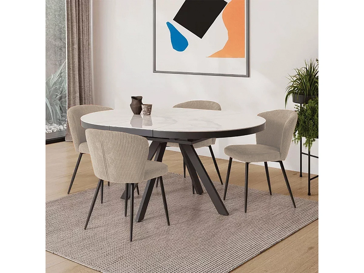 Lot de 4 chaises en velours côtelé avec pieds en métal noir L47 cm - MEGAN