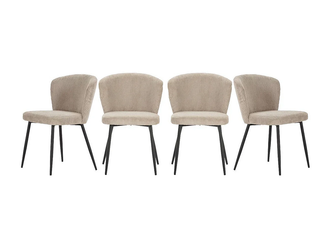 Set van 4 stoelen in geribbelde fluwelen stof met zwarte metalen poten L47 cm - MEGAN