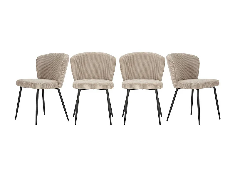 Set van 4 stoelen in geribbelde fluwelen stof met zwarte metalen poten L47 cm - MEGAN