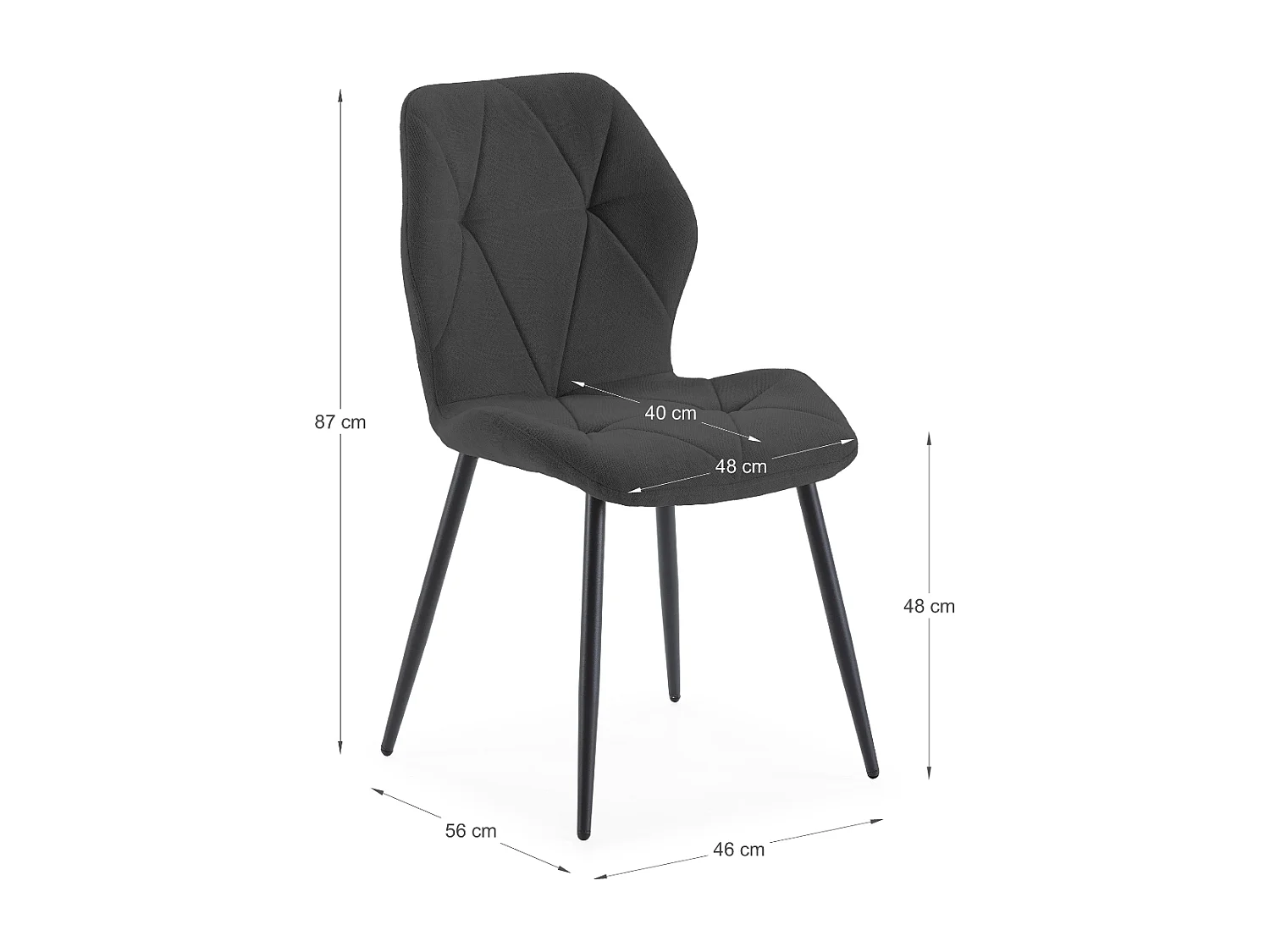 Lot de 4 chaises en tissu avec pieds en métal noir L47,5 cm - LUNA