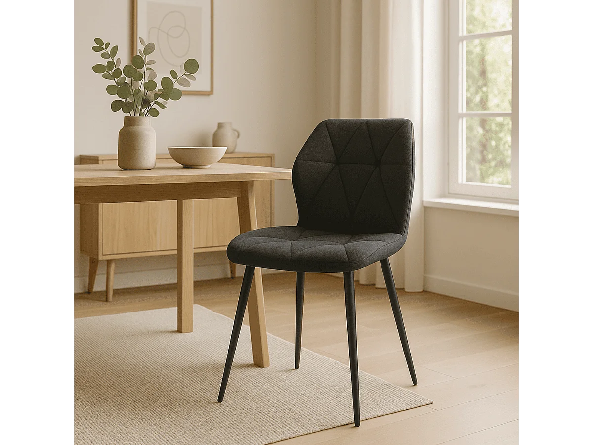 Set van 4 stoelen in stof met zwarte metalen poten L47,5 cm - LUNA