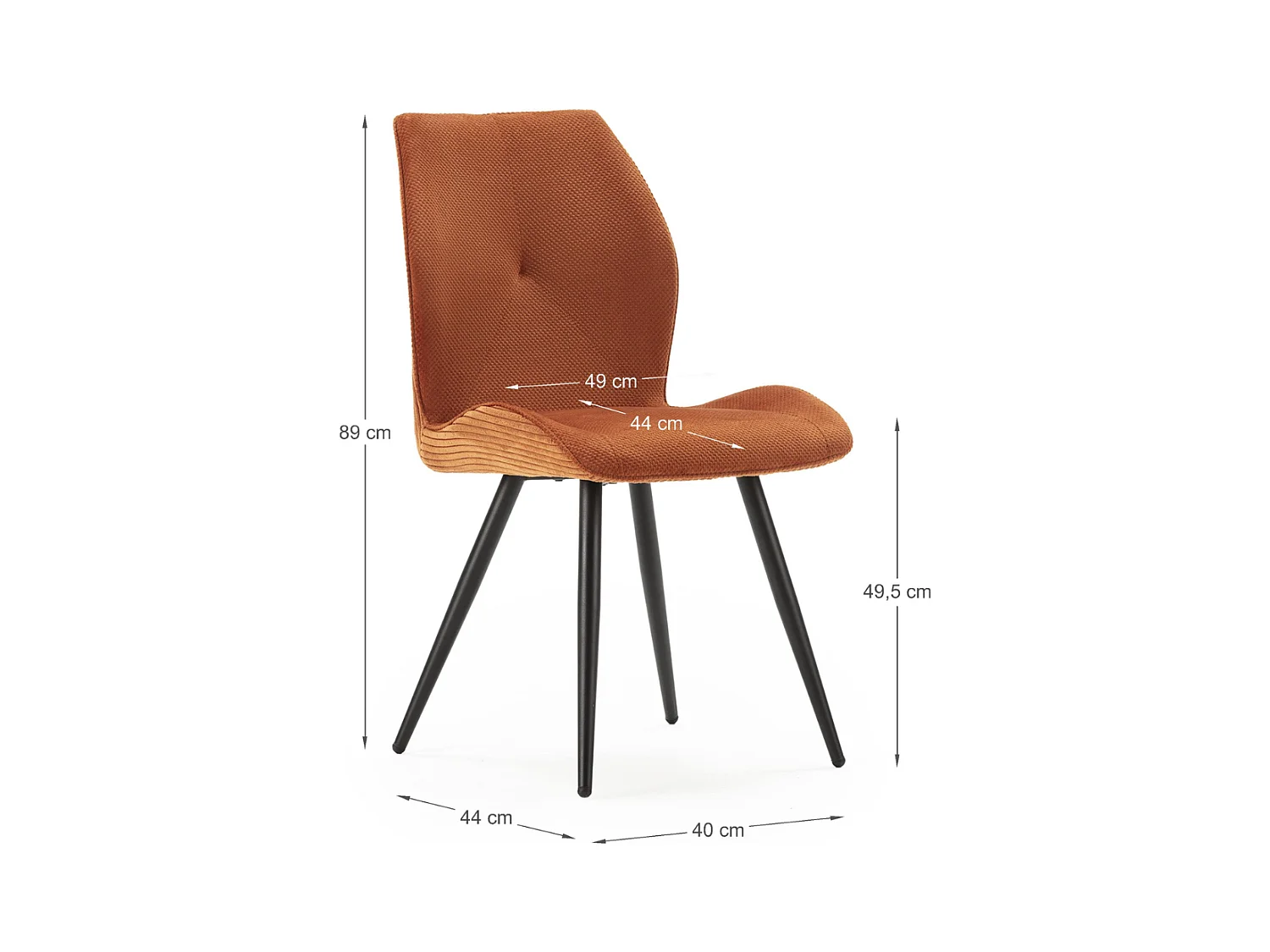 Lot de 2 chaises en tissu avec pieds en métal noir L45 cm - ADAYA