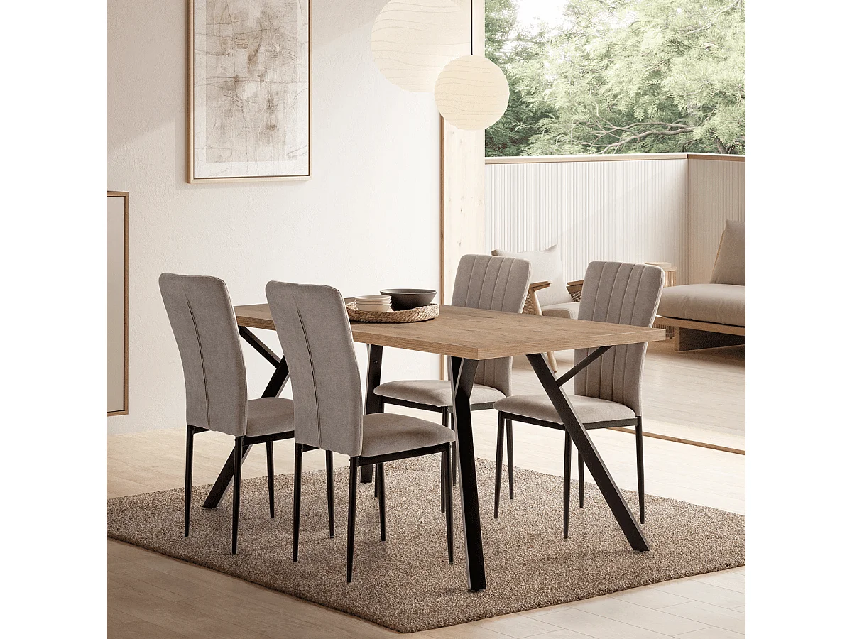 Lot de 4 chaises en tissu avec pieds en métal noir L43 cm - HOLLY