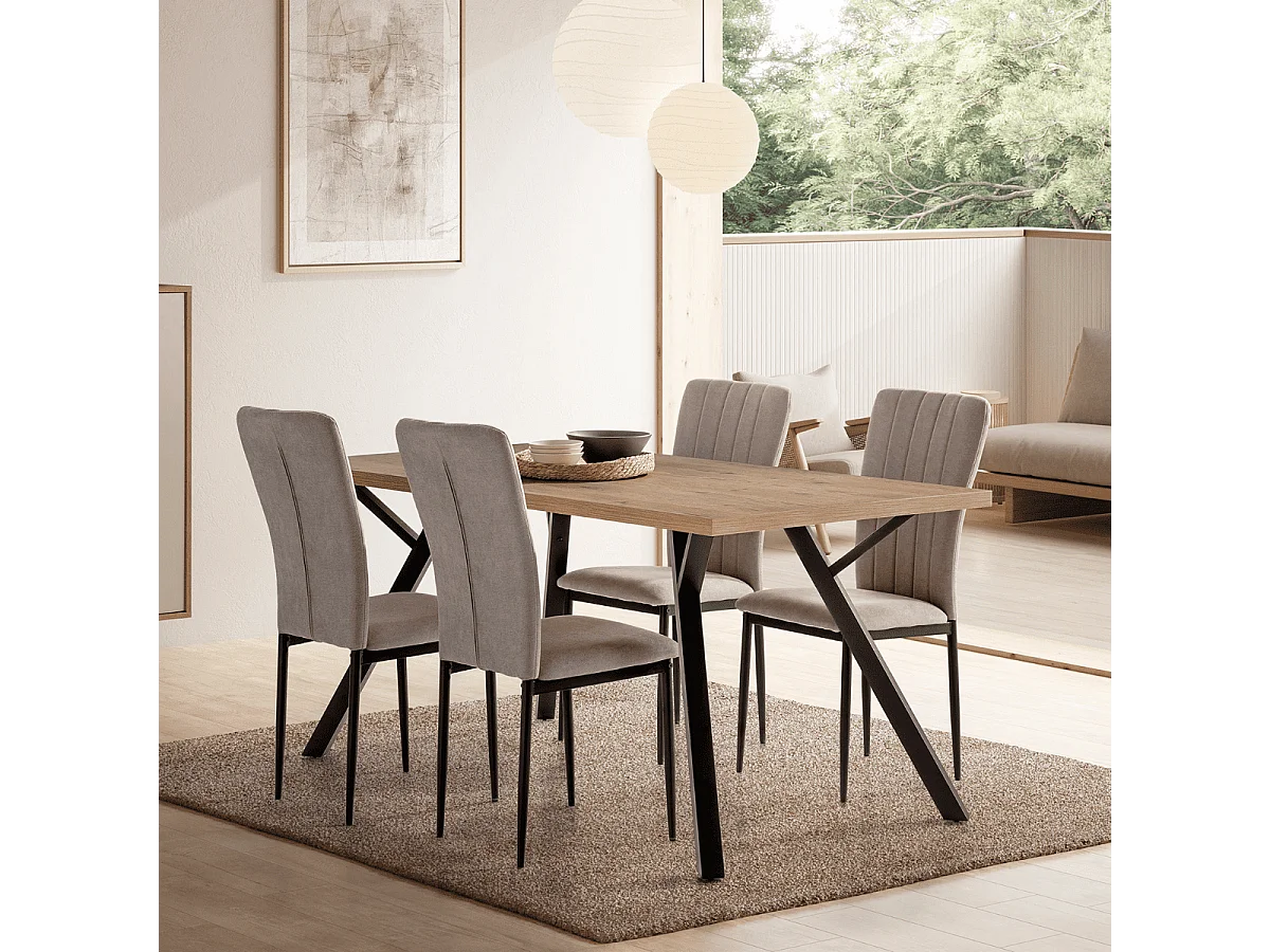 Lot de 4 chaises en tissu avec pieds en métal noir L43 cm - HOLLY