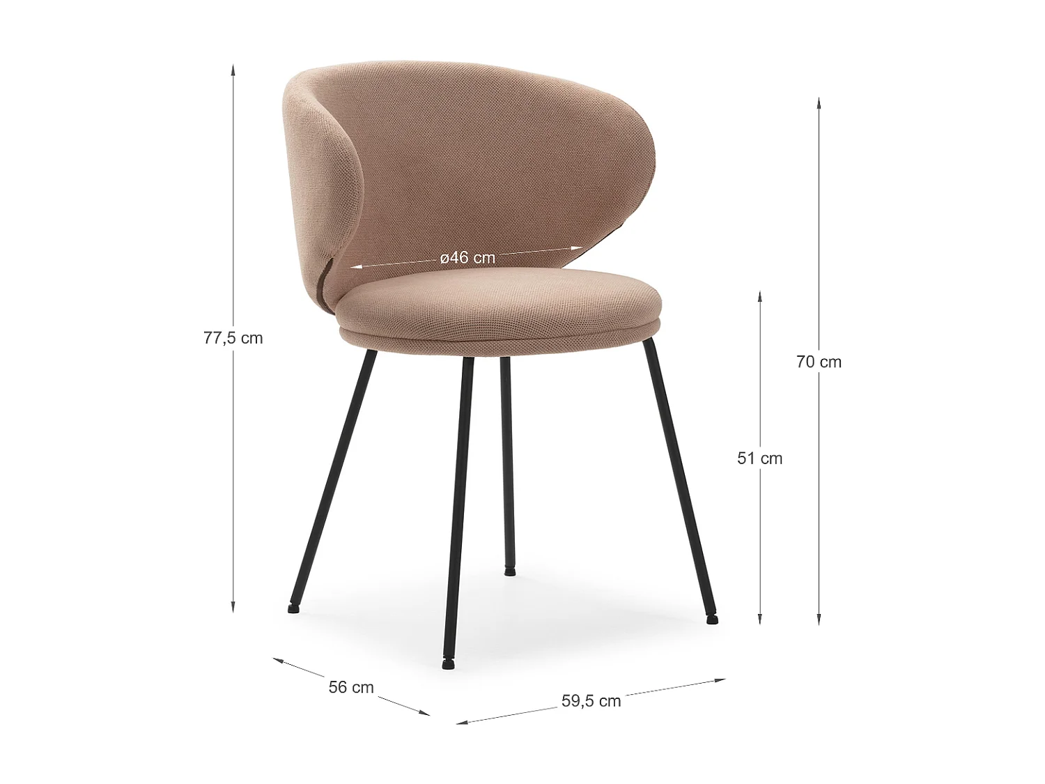 Lot de 2 chaises en tissu avec pieds en métal noir L60 cm - RUSH