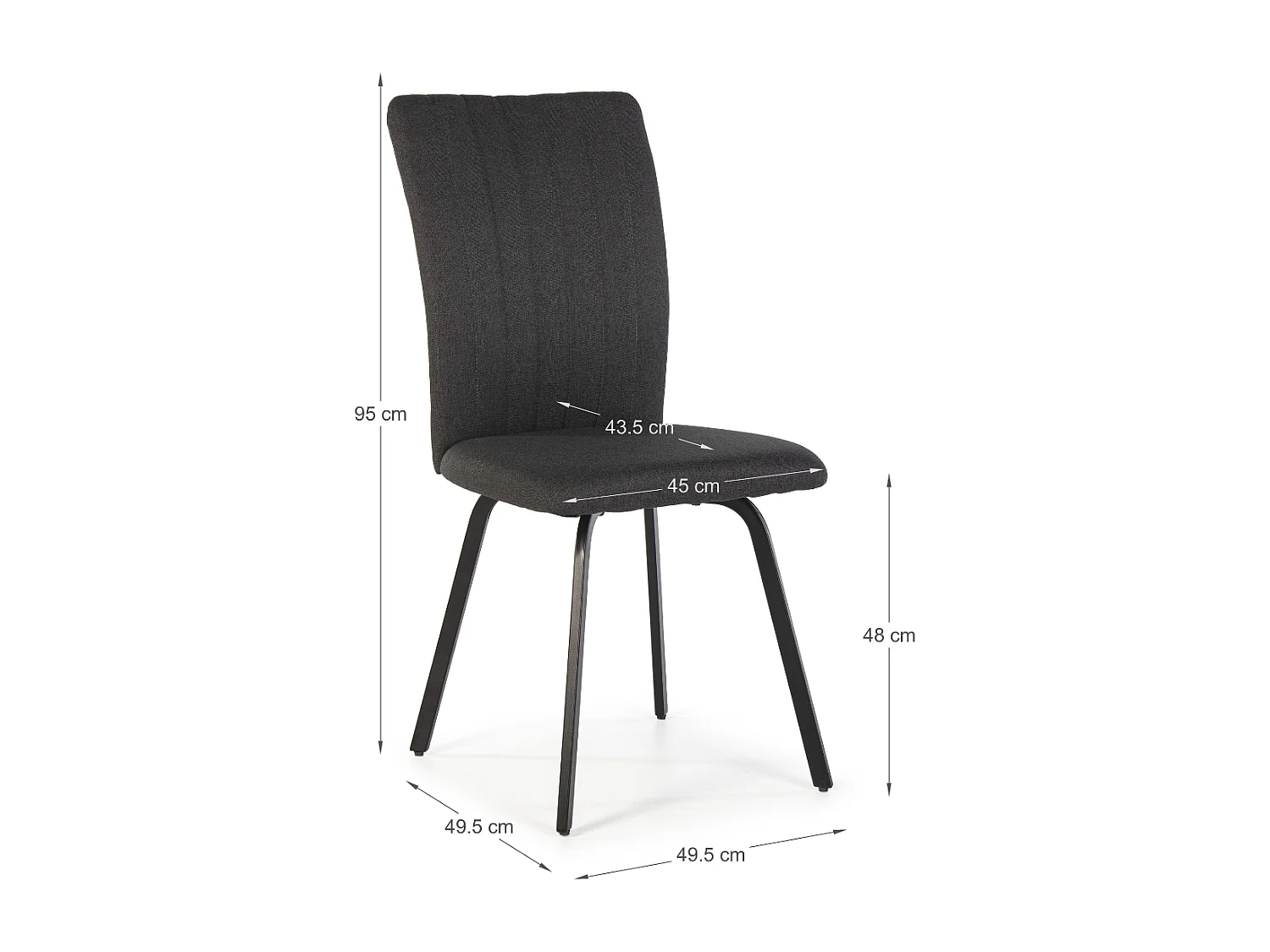 Set van 4 stoelen in stof met zwarte metalen poten L47,5 cm - PRETTY