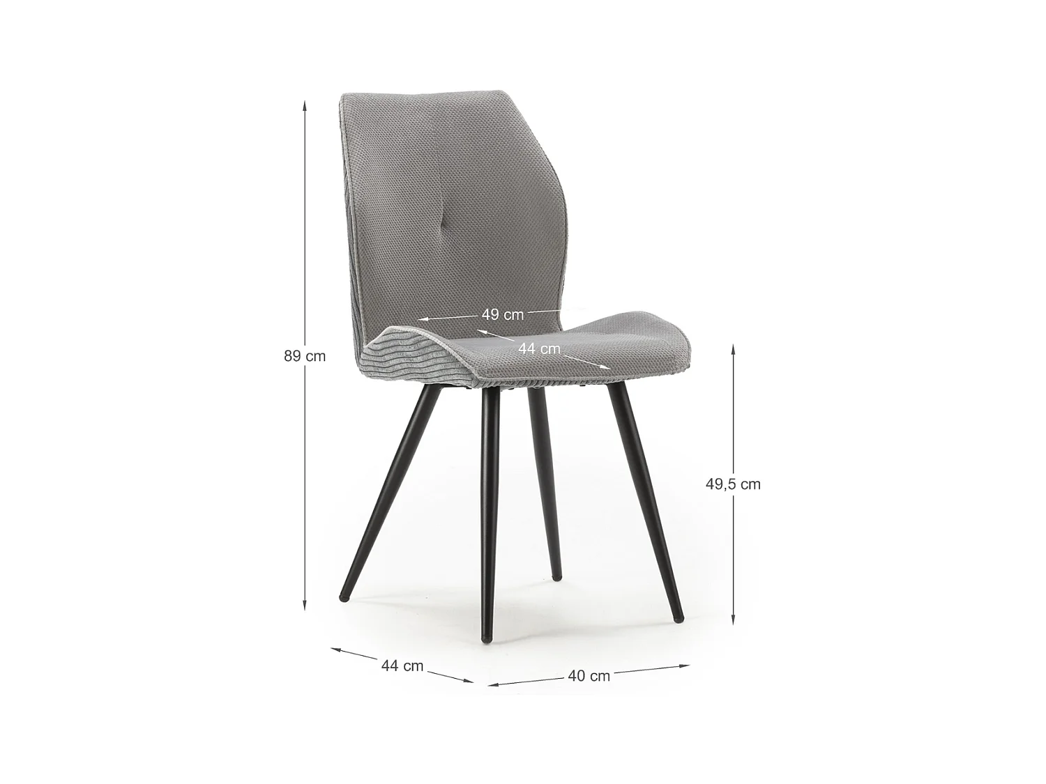 Lot de 2 chaises en tissu avec pieds en métal noir L45 cm - ADAYA