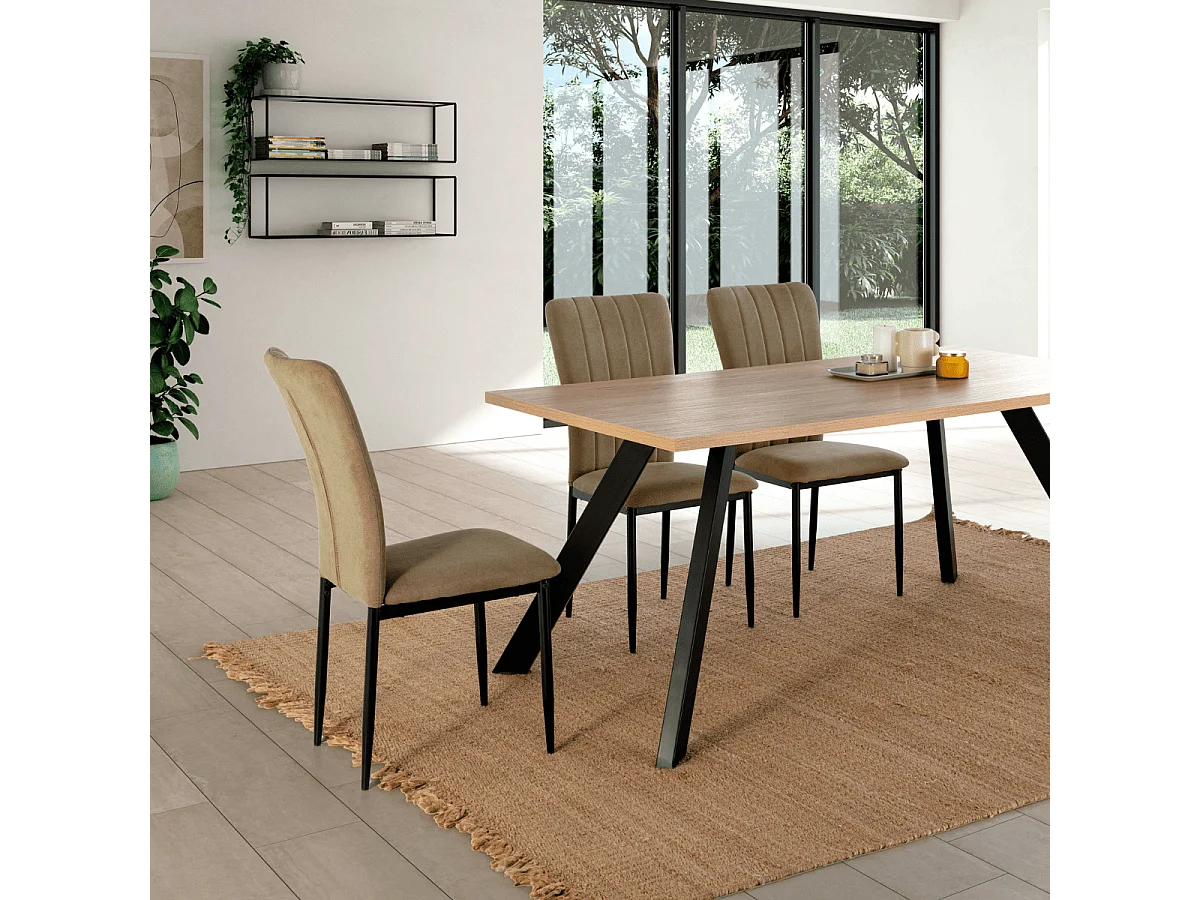 Lot de 4 chaises en tissu avec pieds en métal noir L43 cm - HOLLY