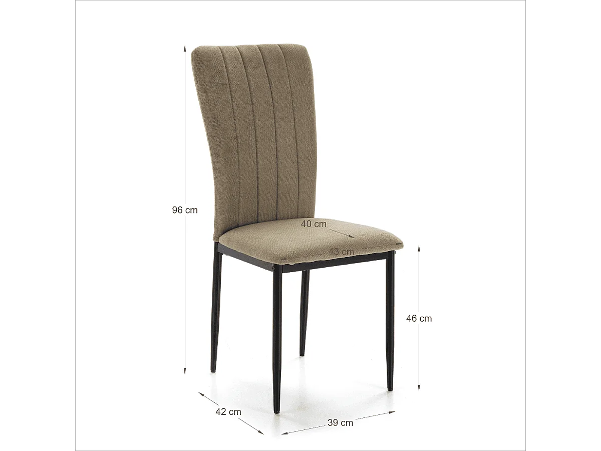 Lot de 4 chaises en tissu avec pieds en métal noir L43 cm - HOLLY