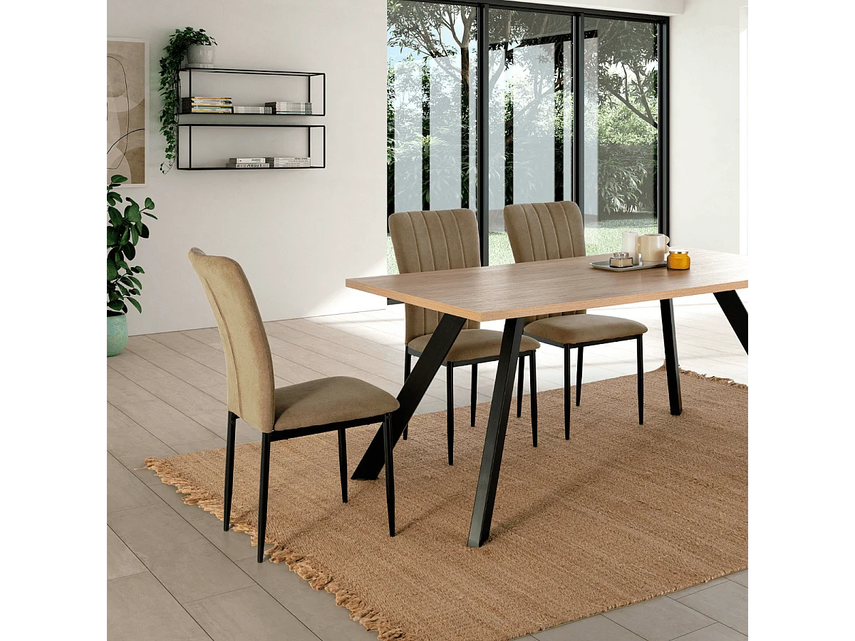 Set van 4 stoelen in stof met zwarte metalen poten L43 cm - HOLLY