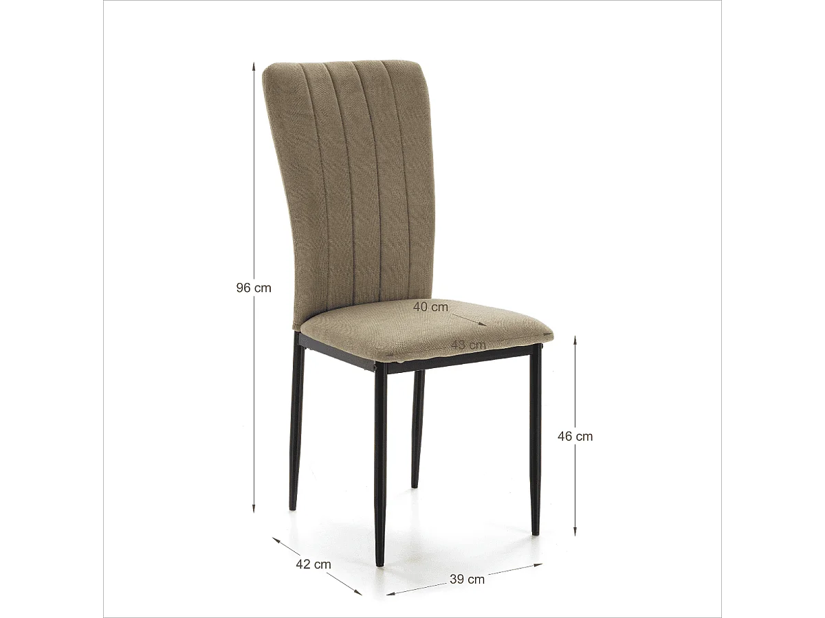 Set van 4 stoelen in stof met zwarte metalen poten L43 cm - HOLLY