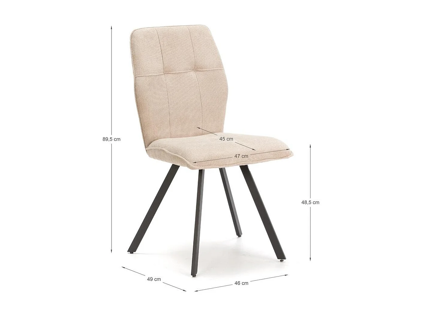 Lot de 4 chaises en tissu avec pieds en métal noir L47 cm - MERY