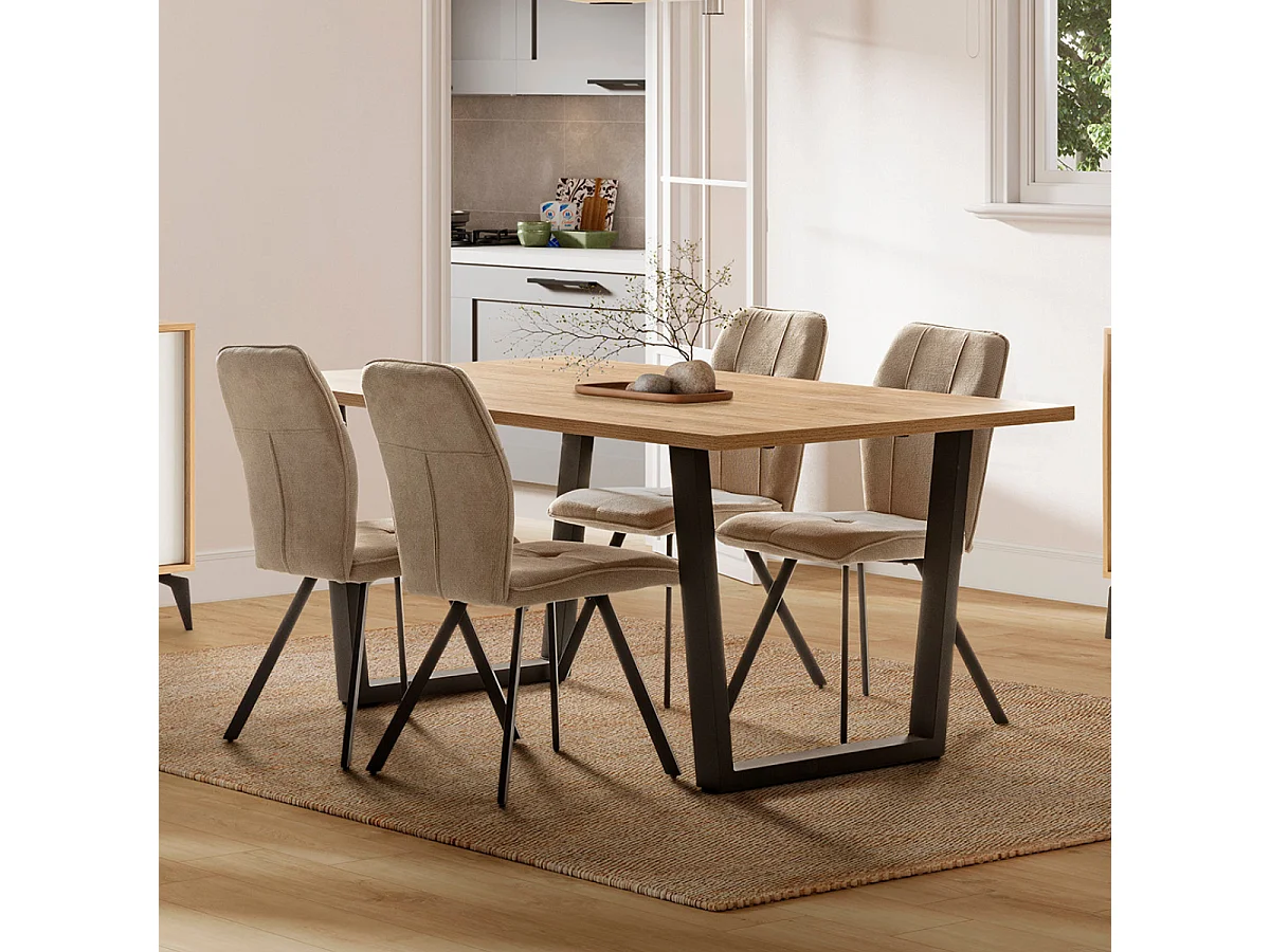 Lot de 4 chaises en tissu avec pieds en métal noir L47 cm - MERY