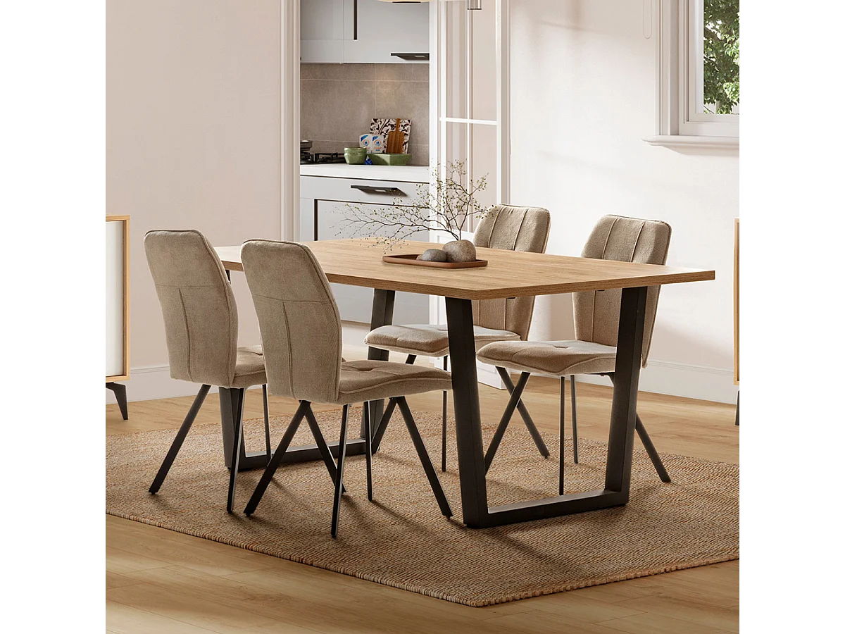 Set van 4 stoelen in stof met zwarte metalen poten L47 cm - MERY