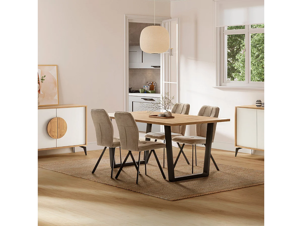 Set van 4 stoelen in stof met zwarte metalen poten L47 cm - MERY