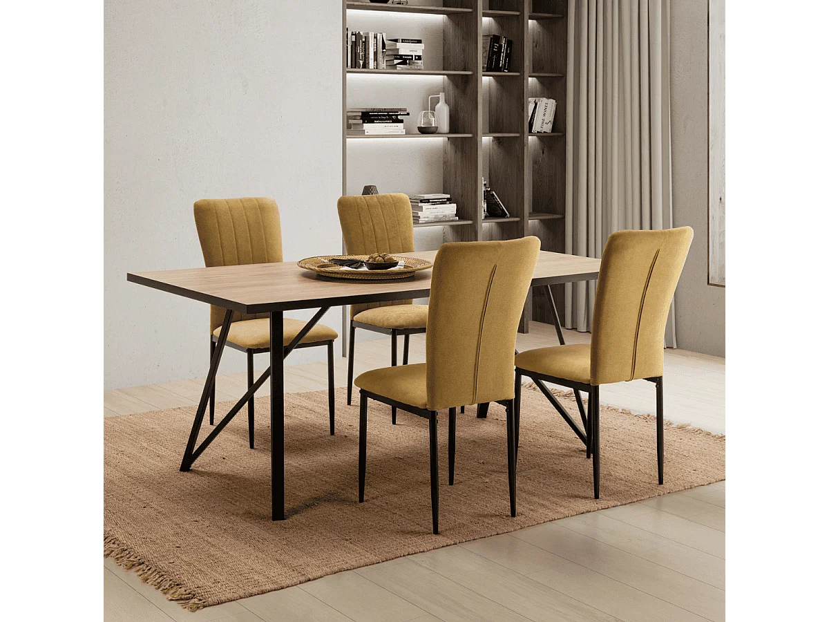 Lot de 4 chaises en tissu avec pieds en métal noir L43 cm - HOLLY