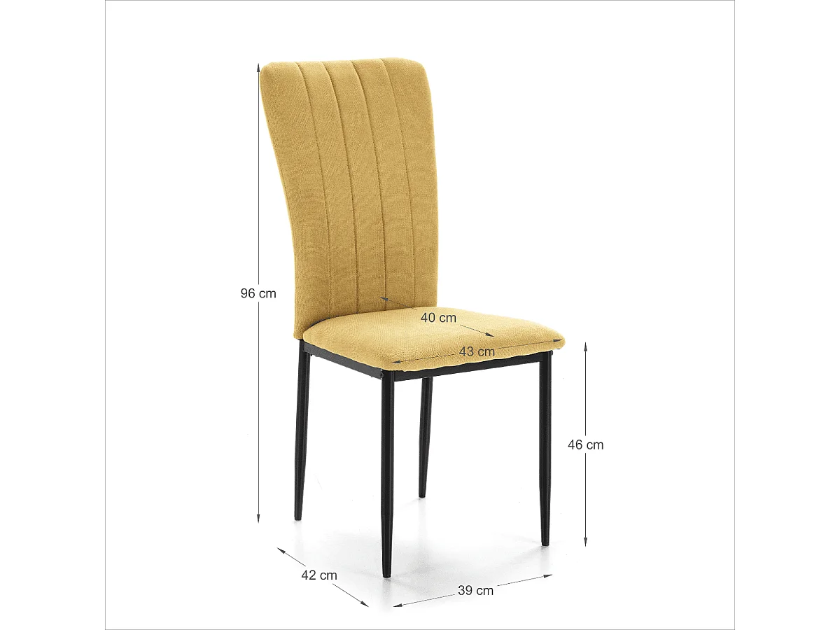 Lot de 4 chaises en tissu avec pieds en métal noir L43 cm - HOLLY