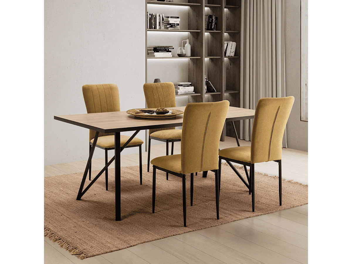 Set di 4 sedie in tessuto con gambe in metallo nero L43 cm - HOLLY