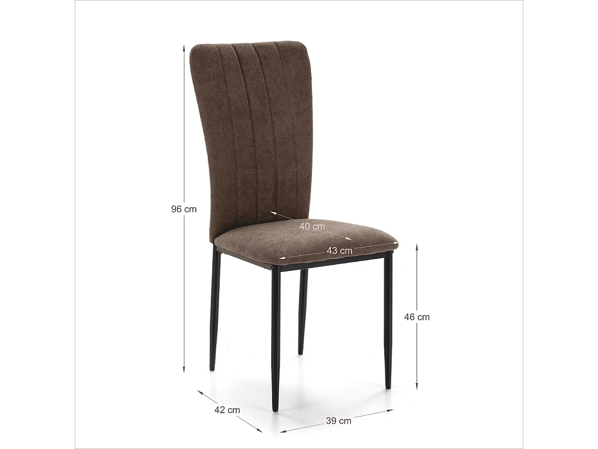 Zestaw 4 krzeseł materiałowych z czarnymi metalowymi nogami, szerokość 43 cm - HOLLY