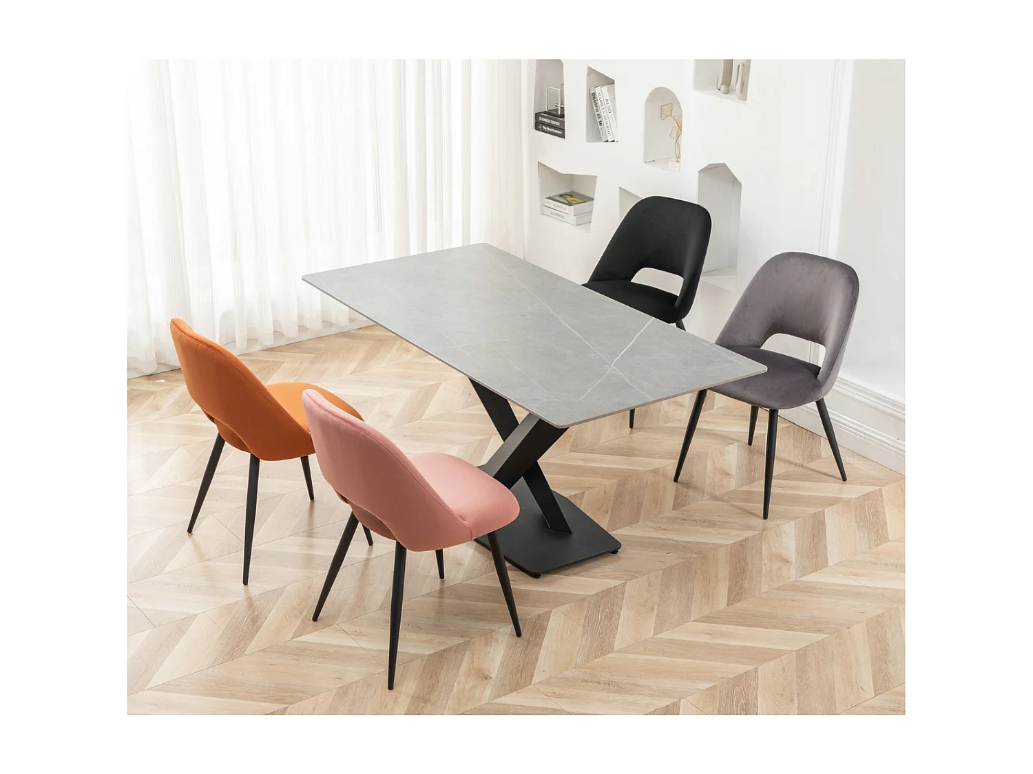 2er-Set Esszimmerstühle aus Stoff mit schwarzem Metallgestell L58 cm - AIMABLE