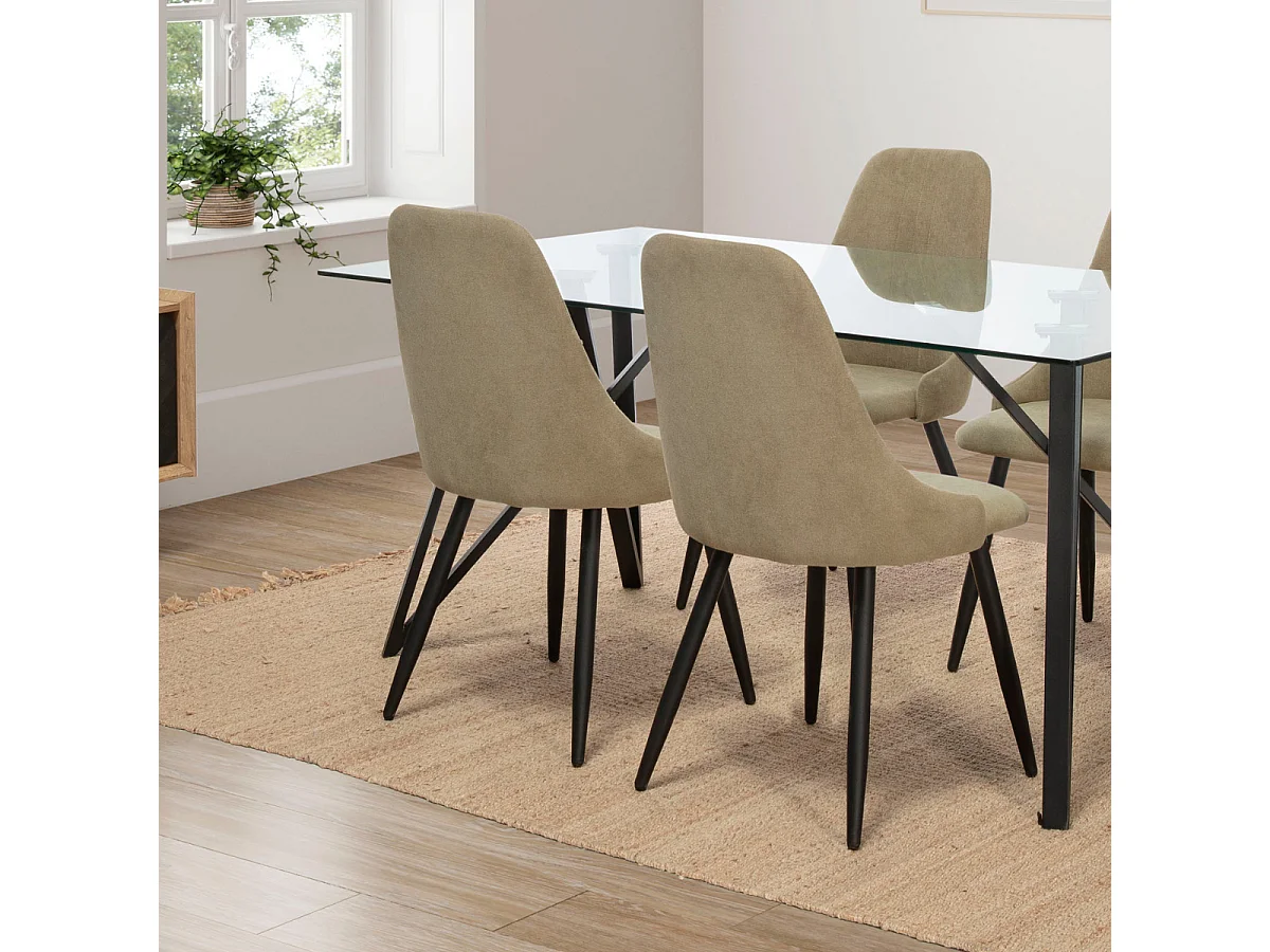 Lot de 4 chaises en tissu avec pieds en métal noir L50 cm MANI