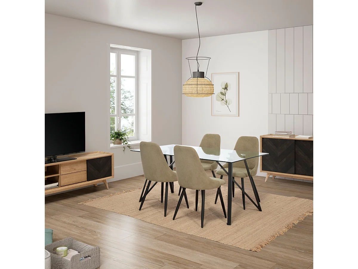 Lot de 4 chaises en tissu avec pieds en métal noir L50 cm MANI