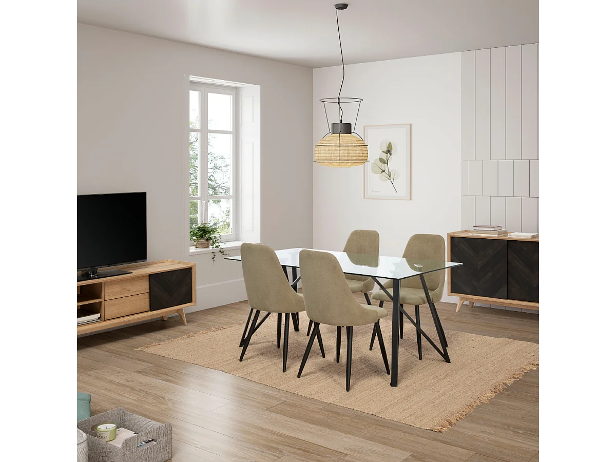 Conjunto de 4 cadeiras em tecido e pernas de metal preto 44x44 h91 cm