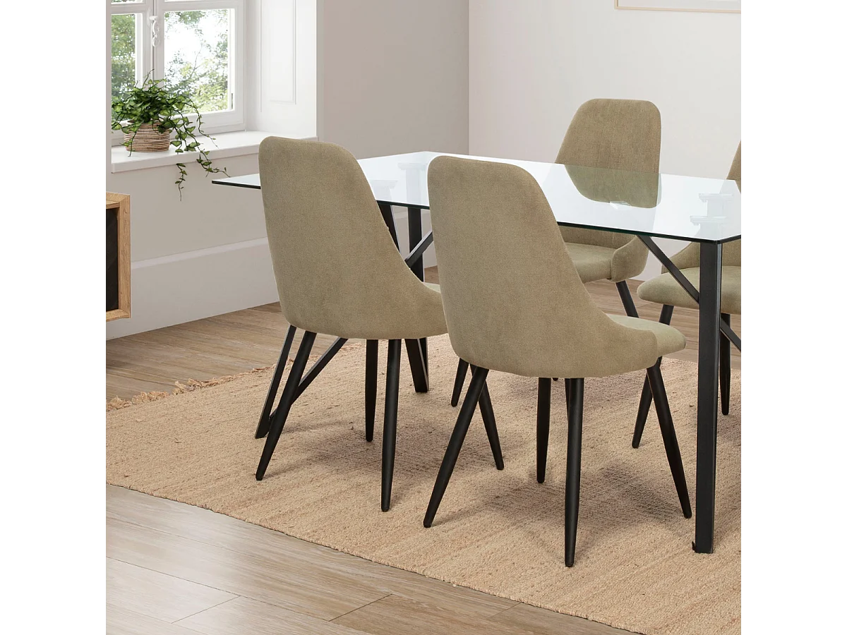 Conjunto de 4 cadeiras em tecido e pernas de metal preto 44x44 h91 cm