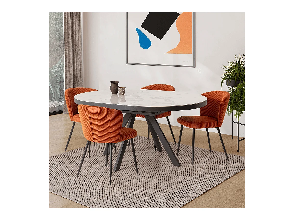 Lot de 4 chaises en velours côtelé avec pieds en métal noir L47 cm - MEGAN