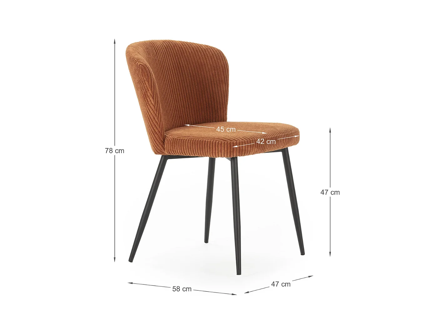 Lot de 4 chaises en velours côtelé avec pieds en métal noir L47 cm - MEGAN