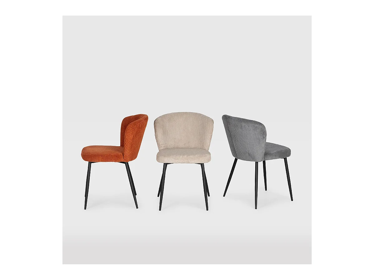 Lot de 4 chaises en velours côtelé avec pieds en métal noir L47 cm - MEGAN