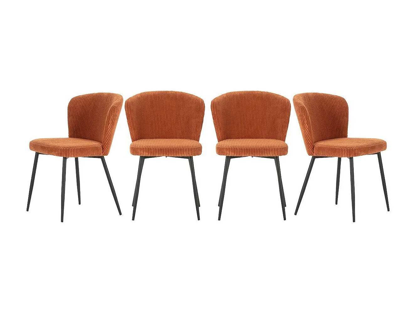 Lot de 4 chaises en velours côtelé avec pieds en métal noir L47 cm - MEGAN