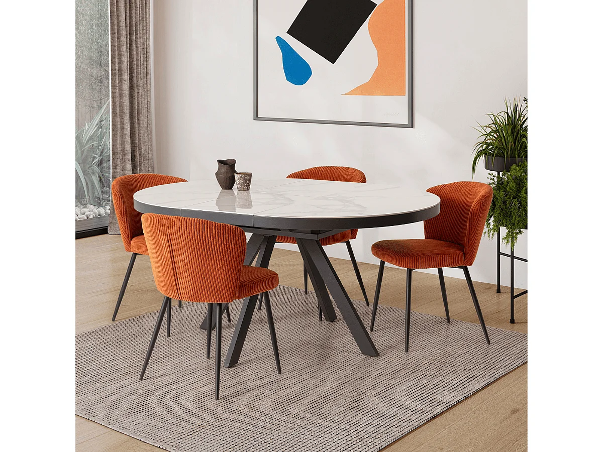 Lot de 4 chaises en velours côtelé avec pieds en métal noir L47 cm - MEGAN