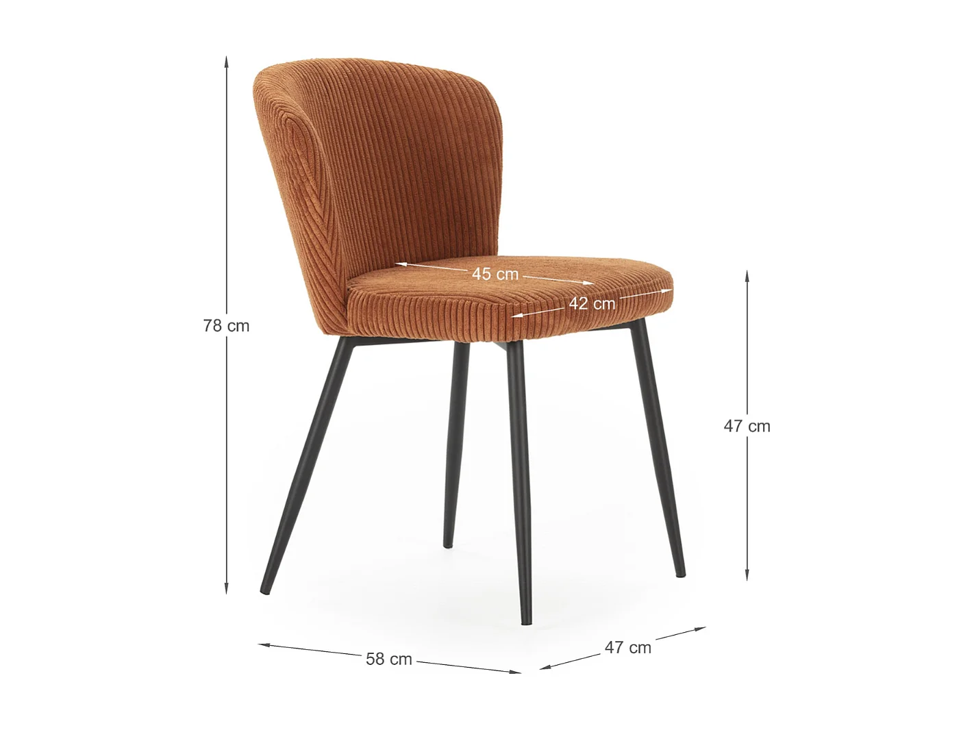 Conjunto de 4 cadeiras de veludo e pernas de metal 47x58 cm altura 78 cm