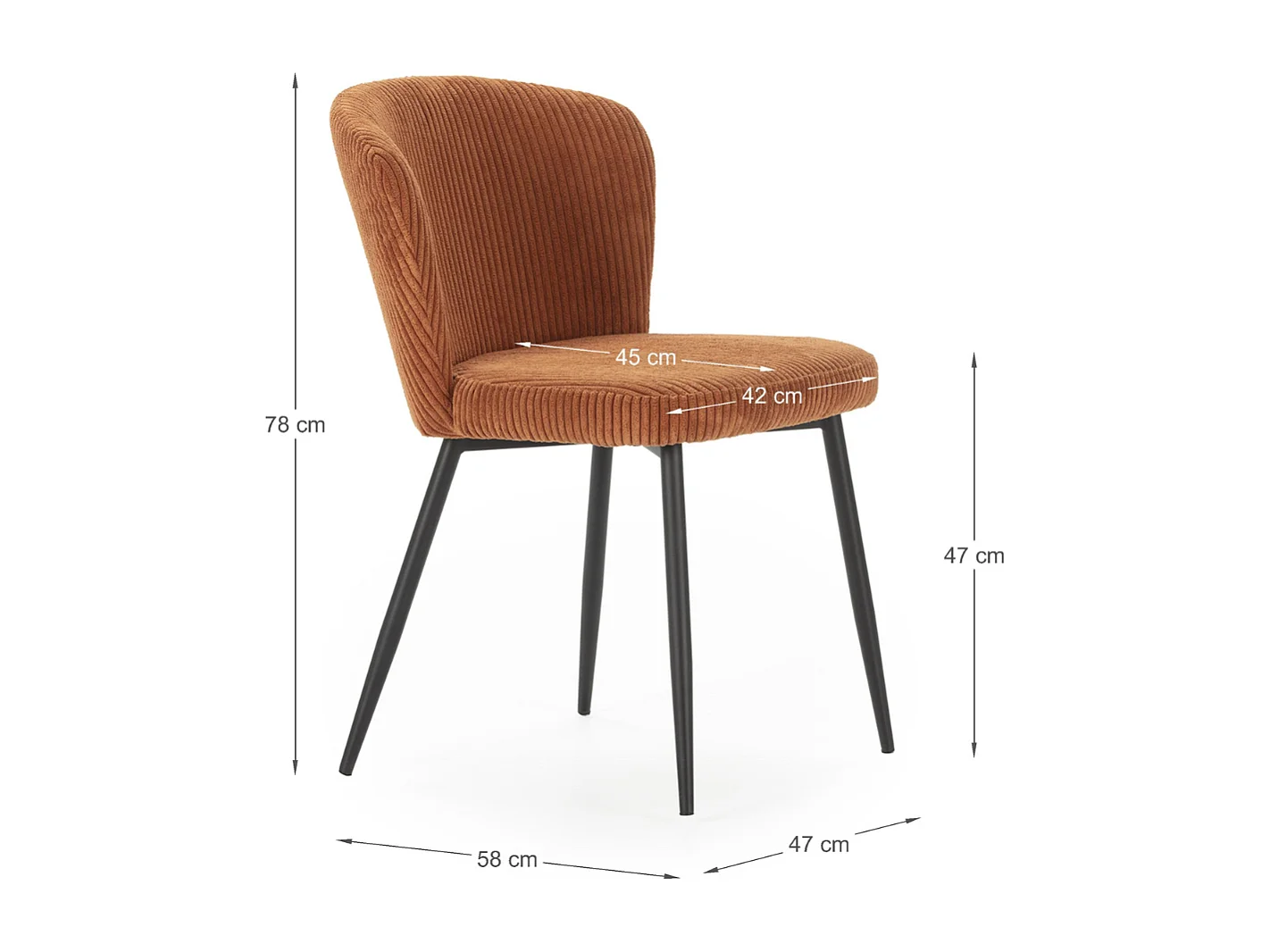 Juego de 4 sillas de terciopelo y patas de metal 47x58 cm h78 cm