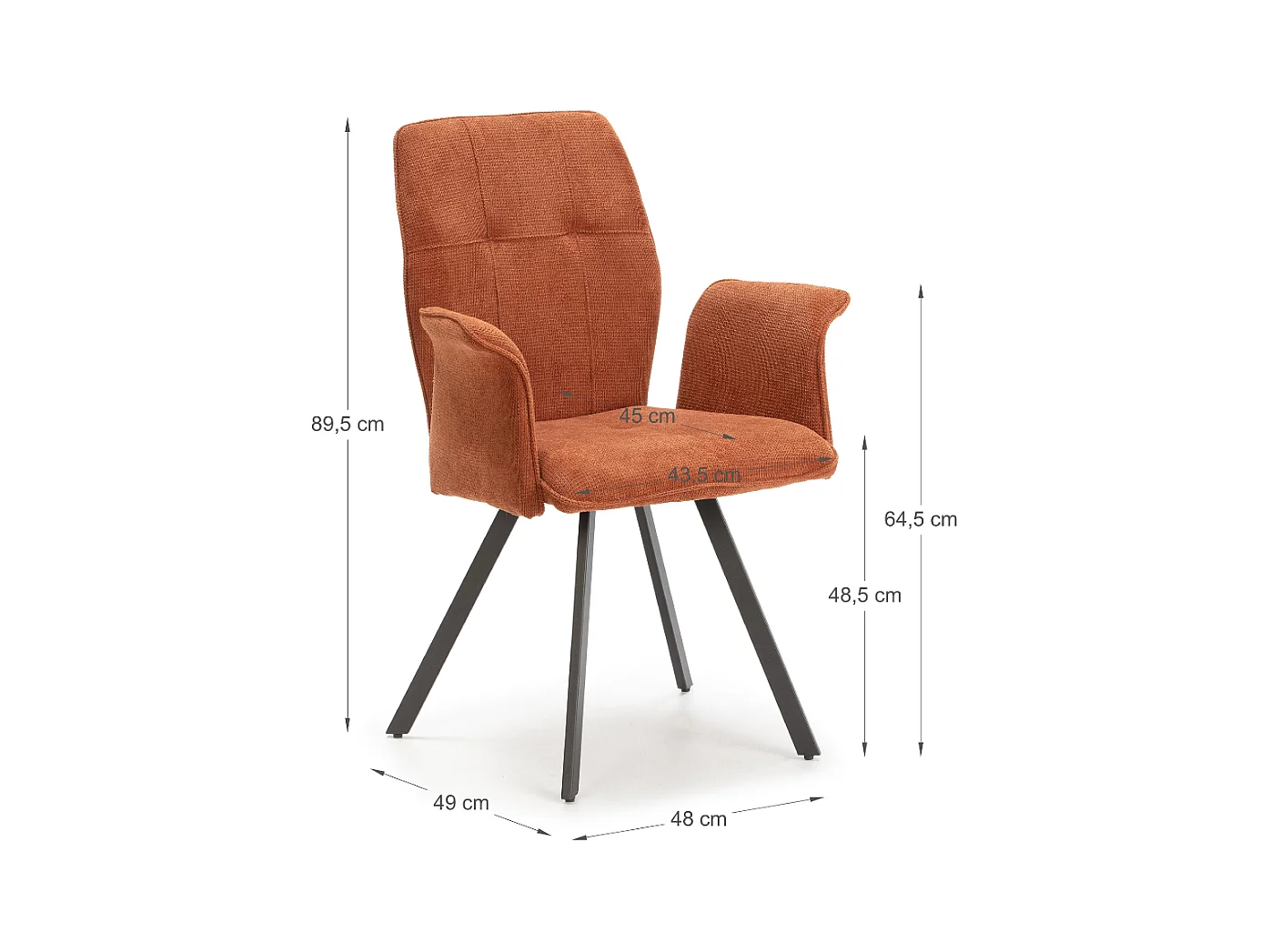 Lot de 2 fauteuils en tissu avec pieds en métal noir L62 cm - MERY